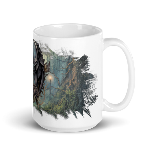 white glossy Mug - gothic castle and wings