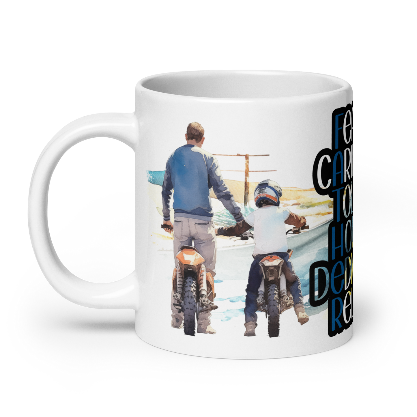 White glossy mug - father and driving child