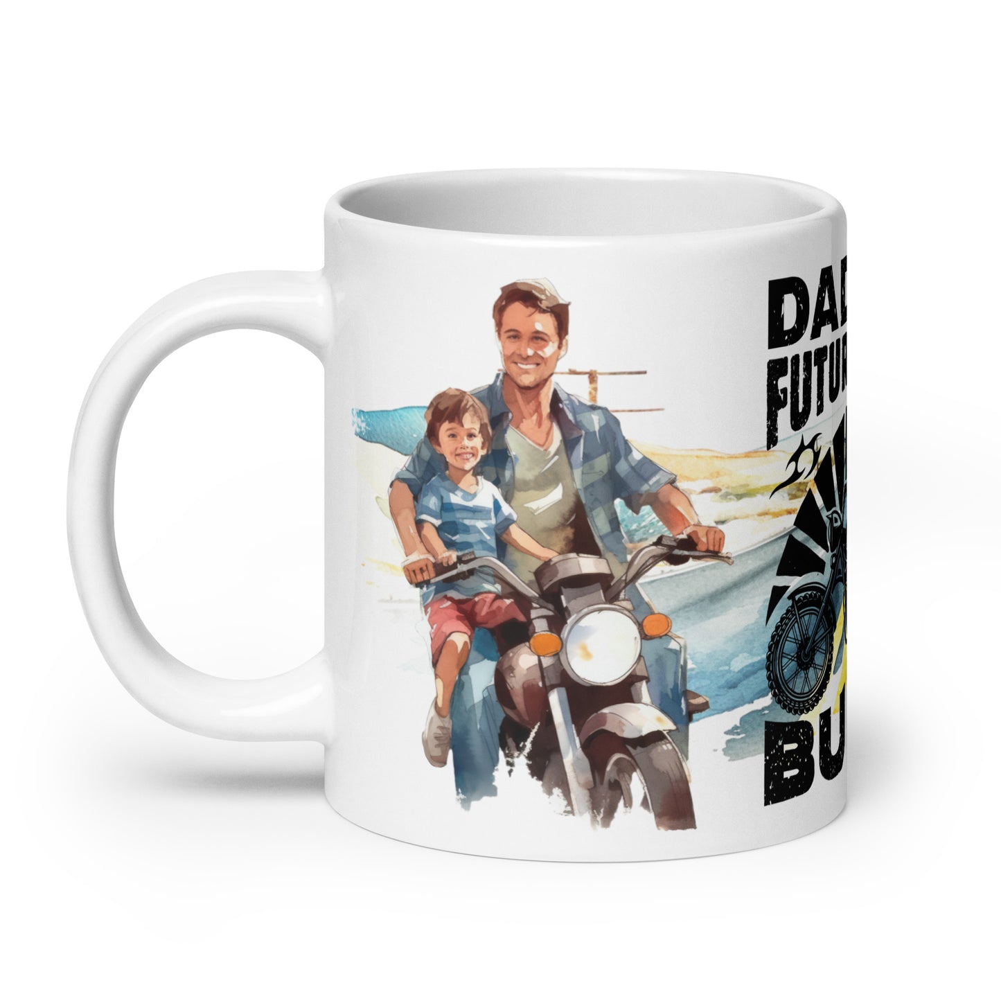 White glossy mug - Daddy's future riding Buddy