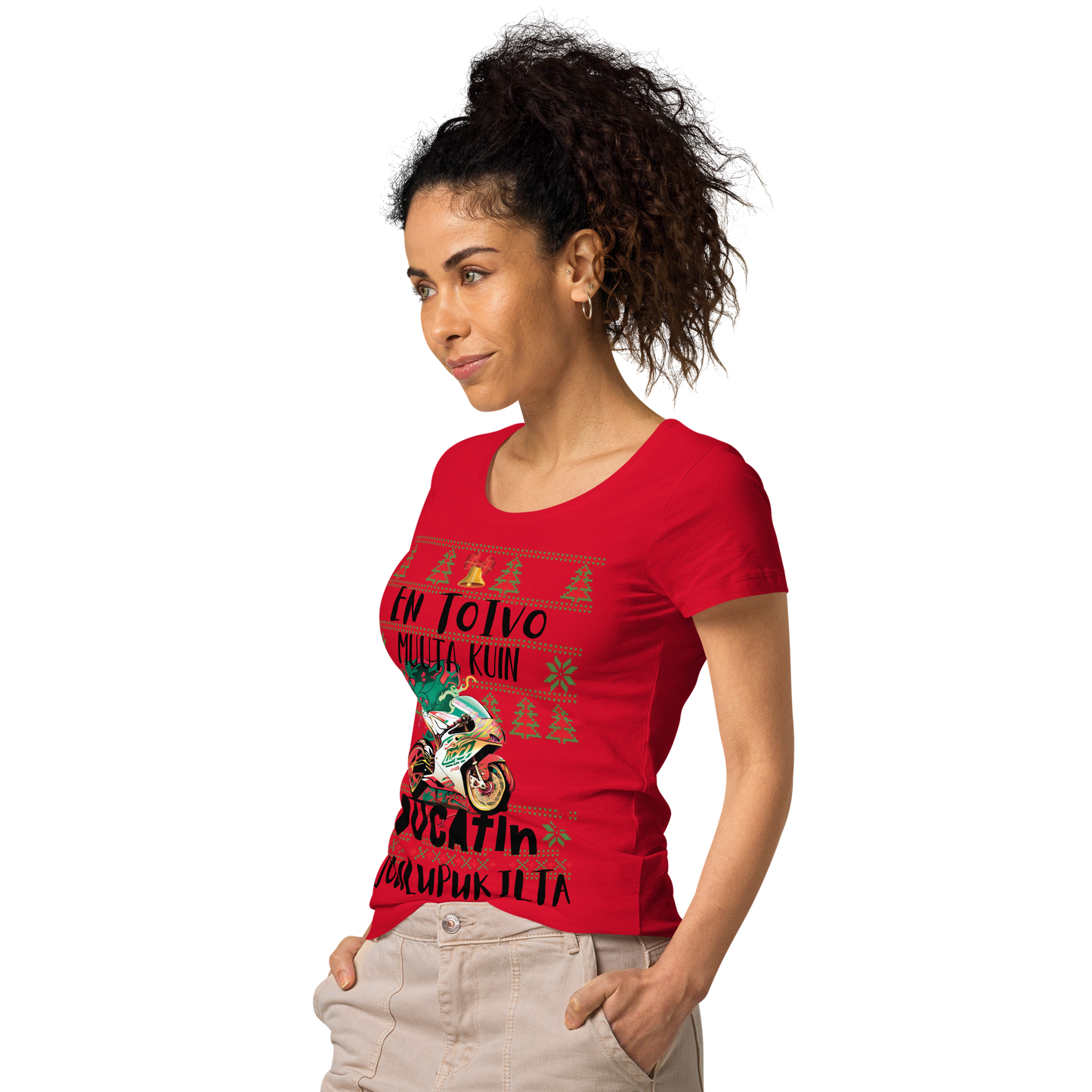 Women's basic organic t-shirt - hope for nothing but Ducati's Santa Claus